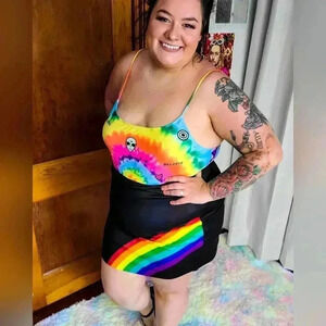Plus Size Rainbow Mini Skirt
